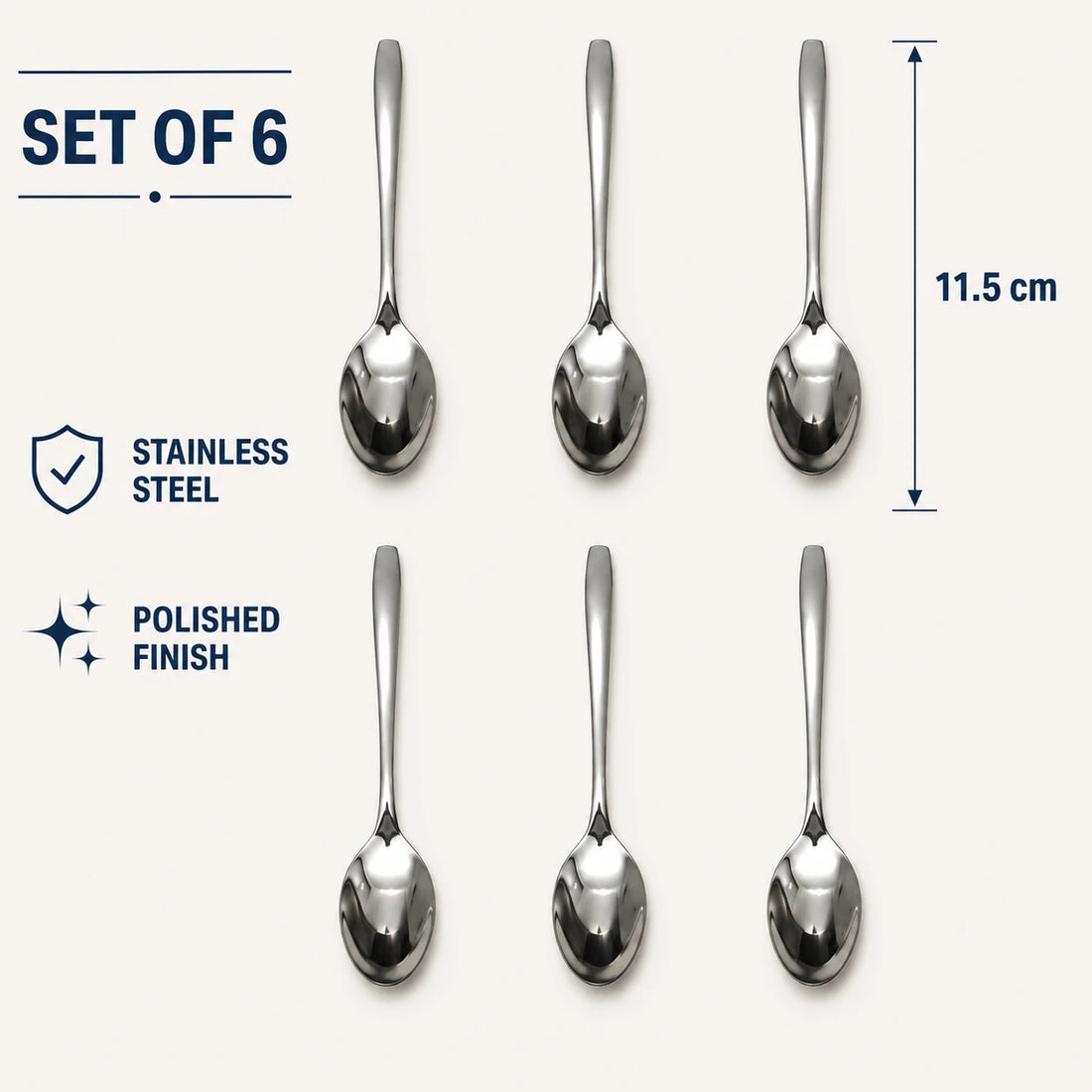 Stainless Steel Teaspoons Set of 6 – 11.5 cm Polished Small Spoons for Coffee, Tea & Desserts