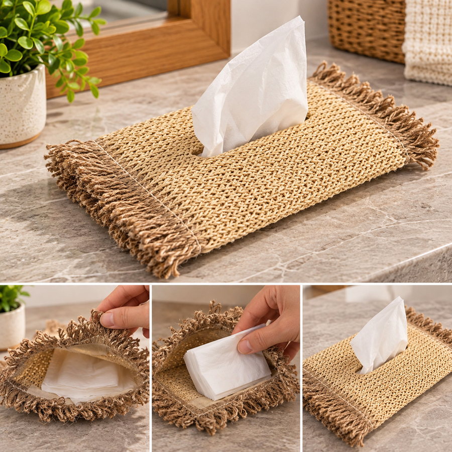 Woven Fringed Tissue Box Cover