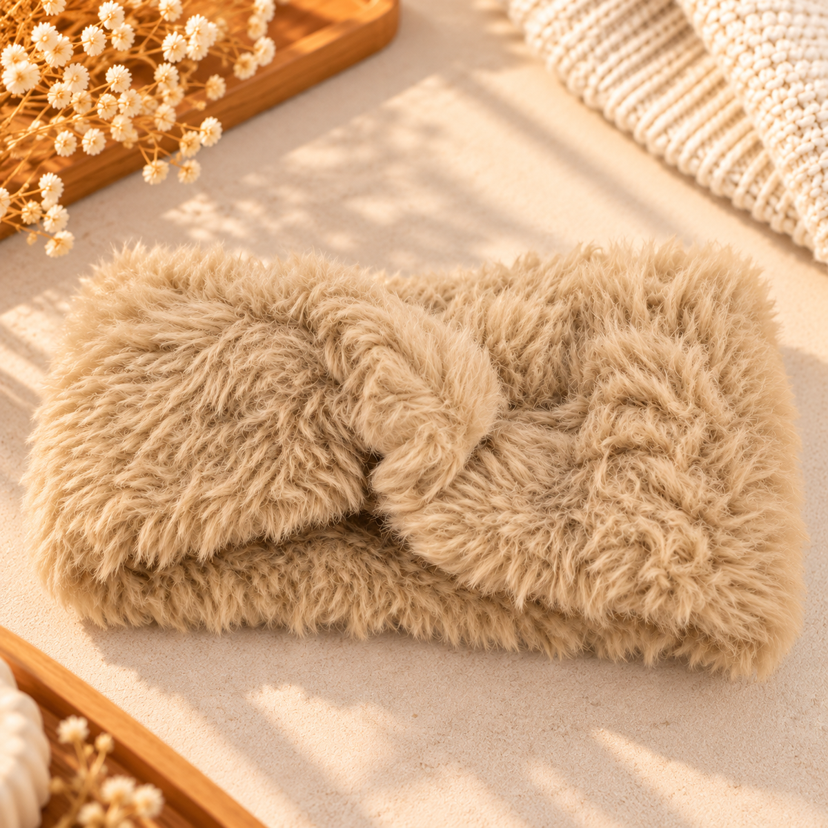 Faux Fur Winter Headband with Twist Design
