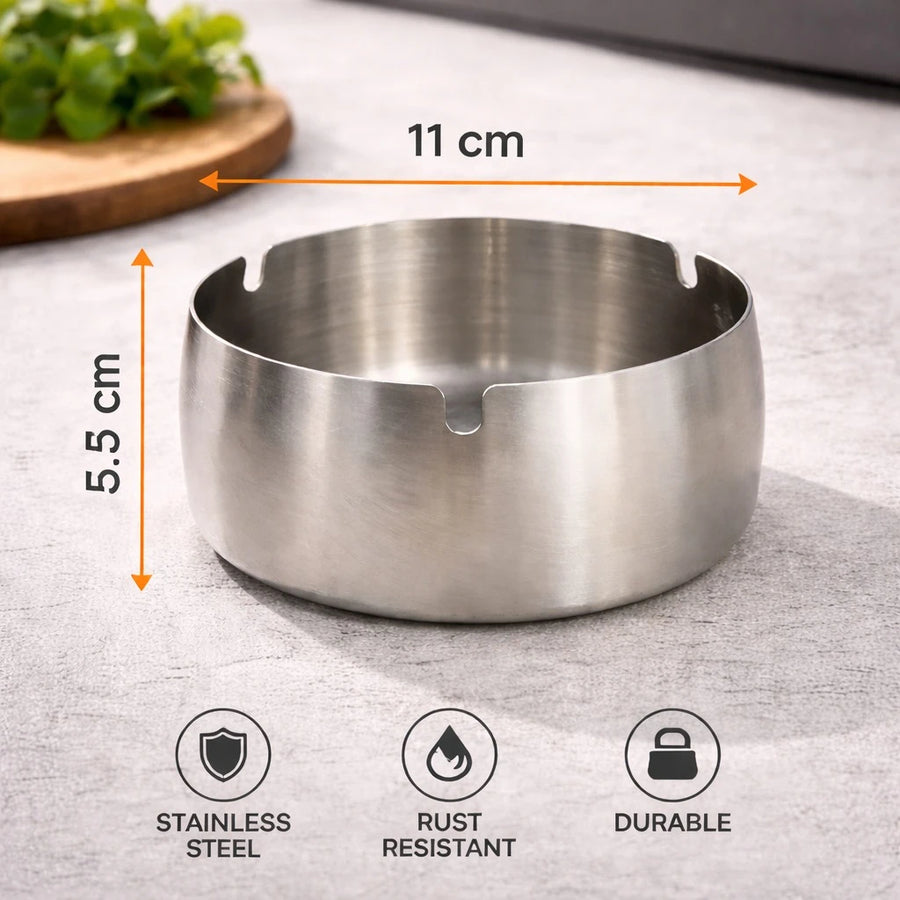 Stainless Steel Ashtray Round Cigarette Holder Table Ashtray Durable Metal Ashtray 11 cm