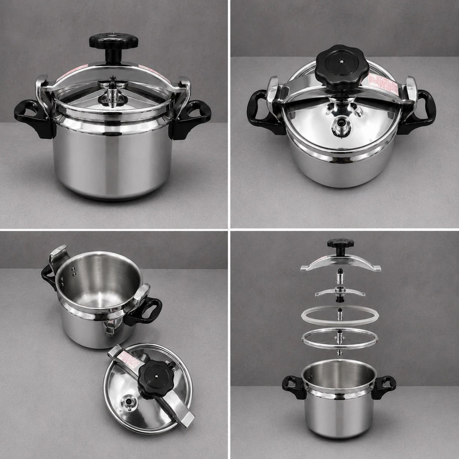 Pressure Cooker 9 Liter Stainless Steel Fast Cooking Pot Easy Opening Safety Valve Induction Gas Kitchen Cookware Heavy Duty Family Cooking Pot