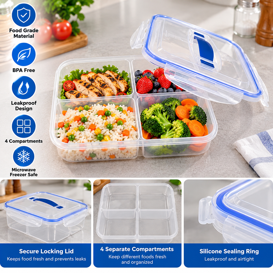 4 Compartment Food Storage Container