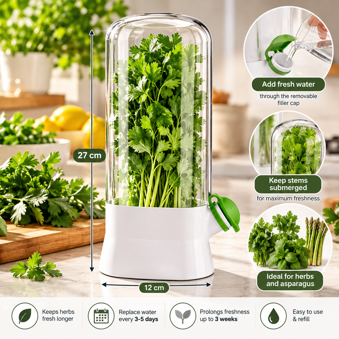 Fresh Herb Saver Refrigerator Storage Container