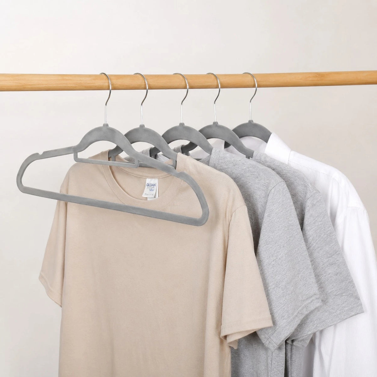 5 PCS Gray Fabric Covered Plastic Clothes Hangers with 360° Swivel Iron Hooks