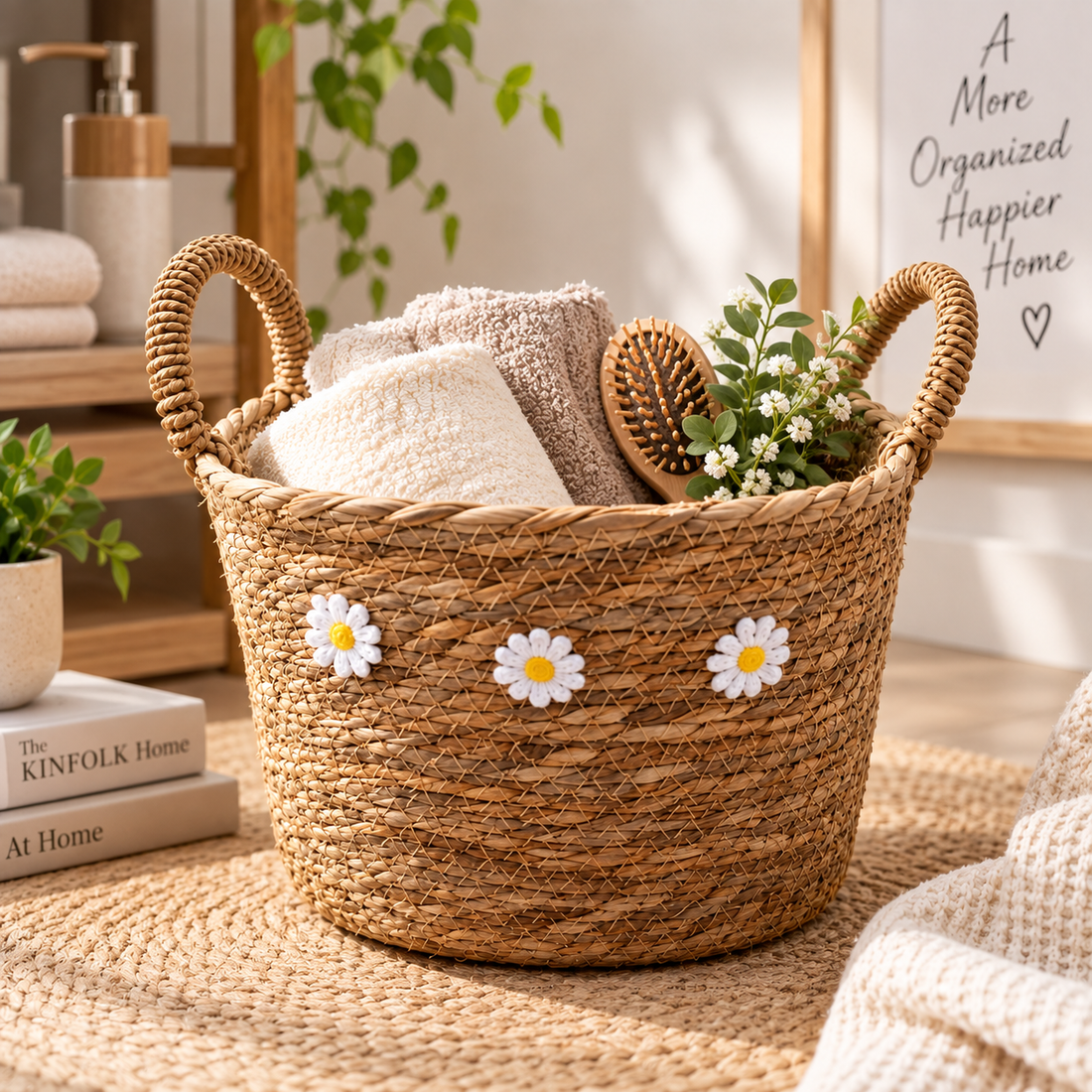 Woven Seagrass Storage Basket with Handles 25 cm