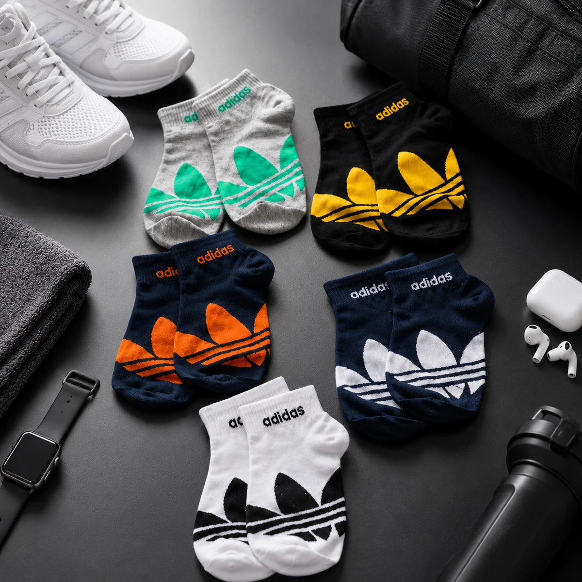 Adidas Low Cut Sports Socks 5 Pair Set Cotton No Show Athletic Socks Breathable Everyday Casual Socks