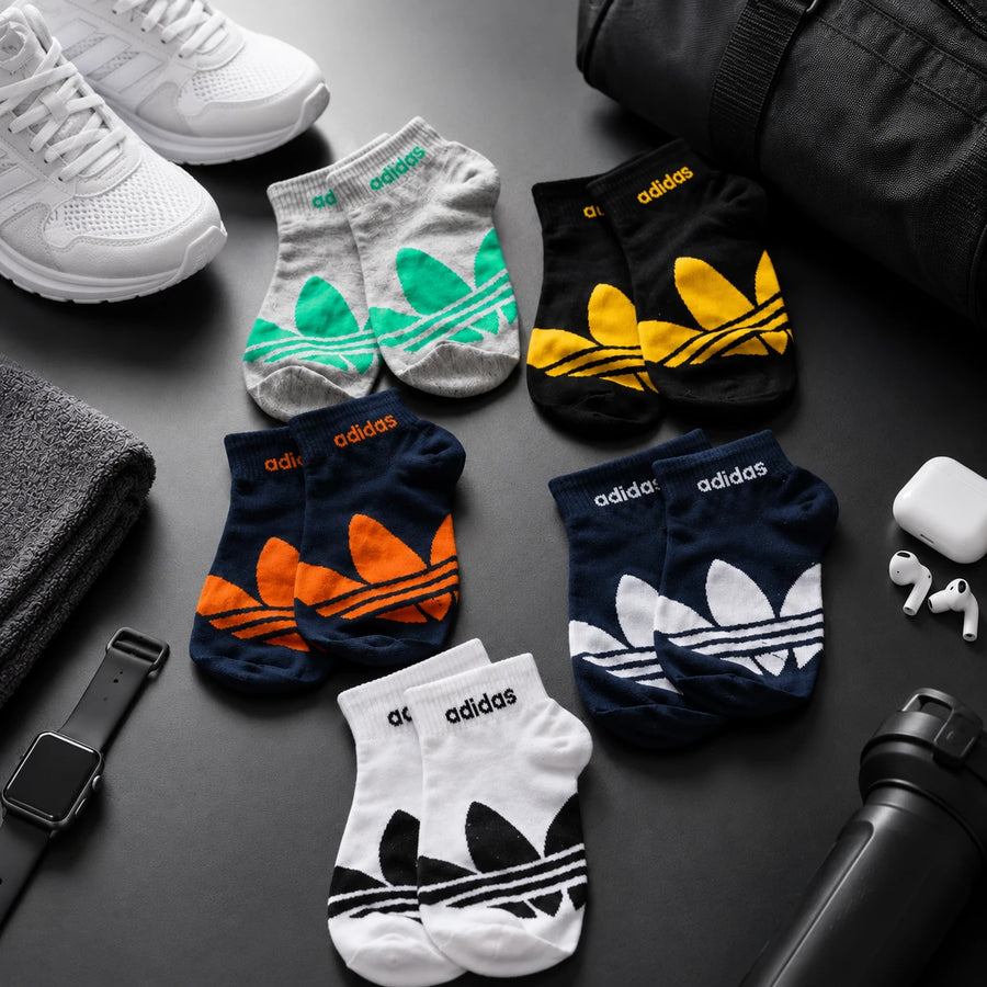 Adidas Low Cut Sports Socks 5 Pair Set Cotton No Show Athletic Socks Breathable Everyday Casual Socks