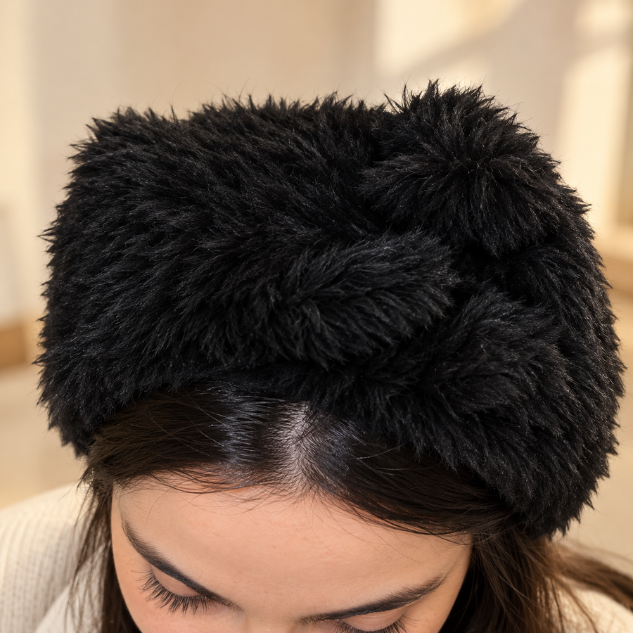 Faux Fur Winter Headband with Twist Design