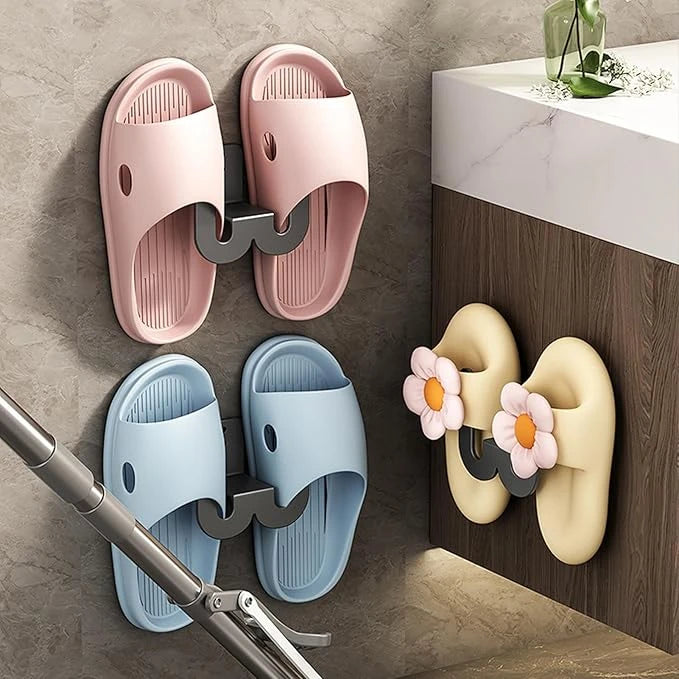 Wall Mounted Adhesive Slipper Holder Hook Rack Double Shoe Organizer