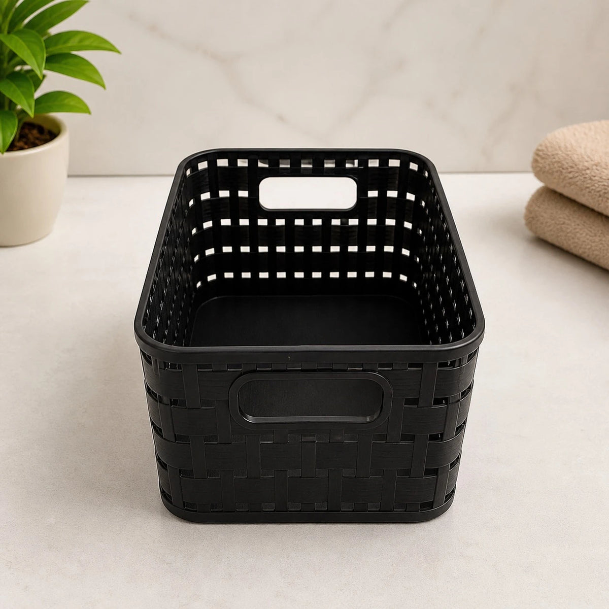 Rotho Swiss Design Small Storage Basket Organizer Plastic Woven Box Bathroom Kitchen Shelf Closet Office Storage