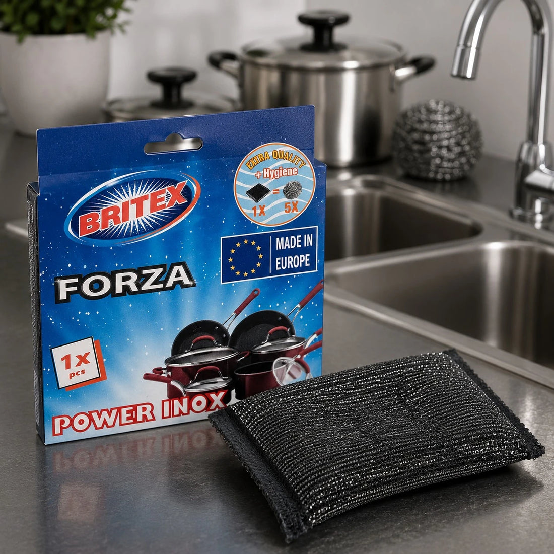 Britex Power Inox Scouring Pad Stainless Steel Mesh Scrubber Kitchen Cleaning Pad 13cm 9cm