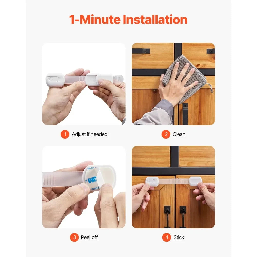 Child Safety Cabinet Drawer Lock Strap Adjustable Adhesive Baby Proof Lock (1 Piece)