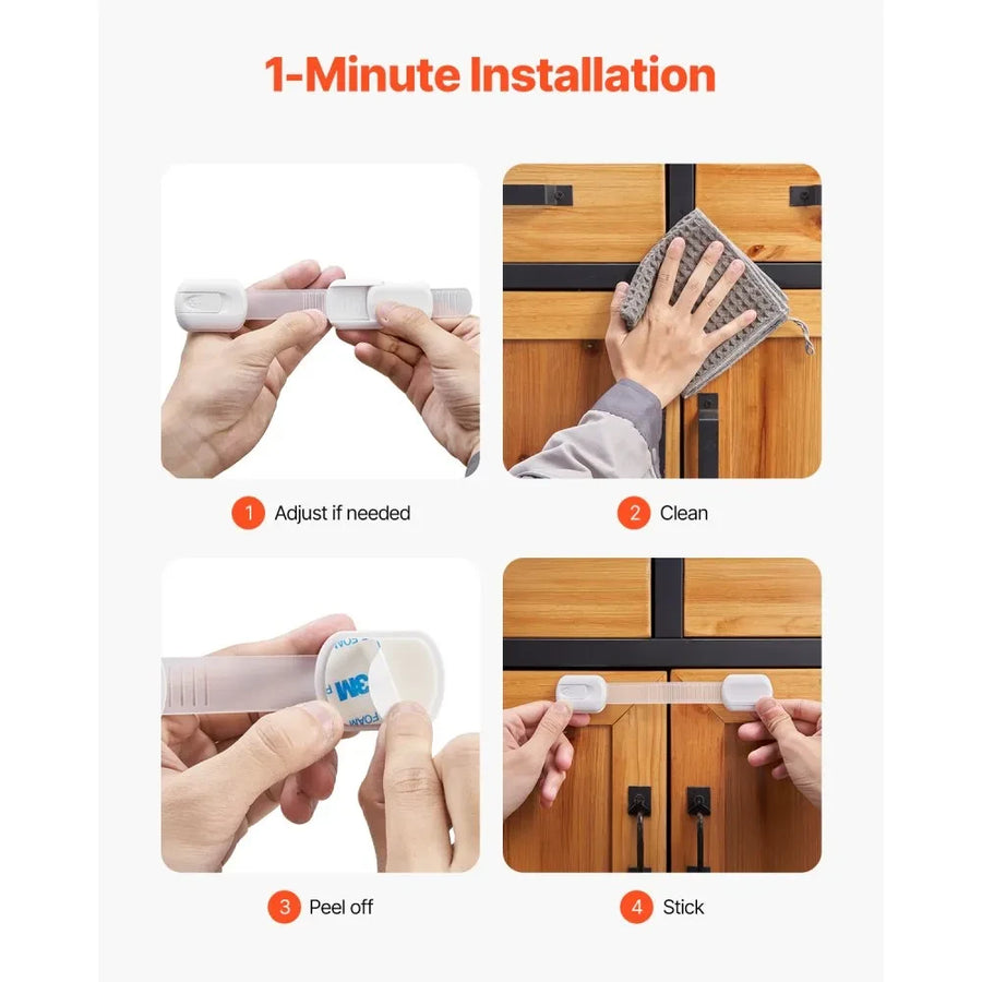 Child Safety Cabinet Drawer Lock Strap Adjustable Adhesive Baby Proof Lock (1 Piece)