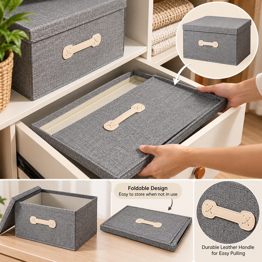 Foldable Fabric Storage Box with Lid