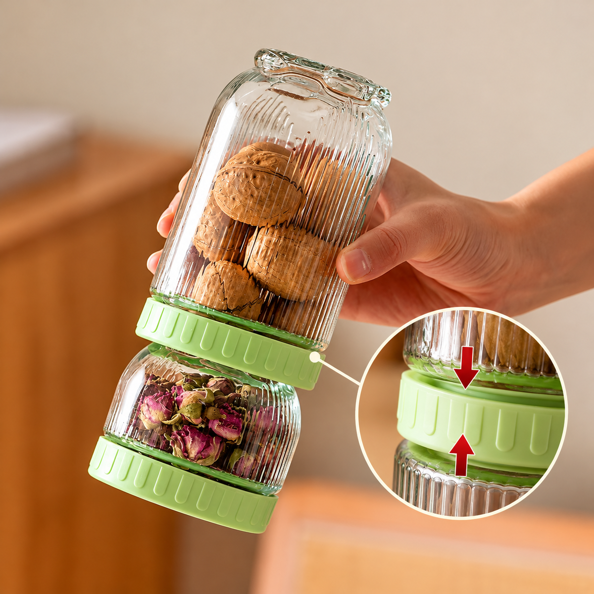 JUXIONG 3 Piece Stackable Glass Storage Jar Set