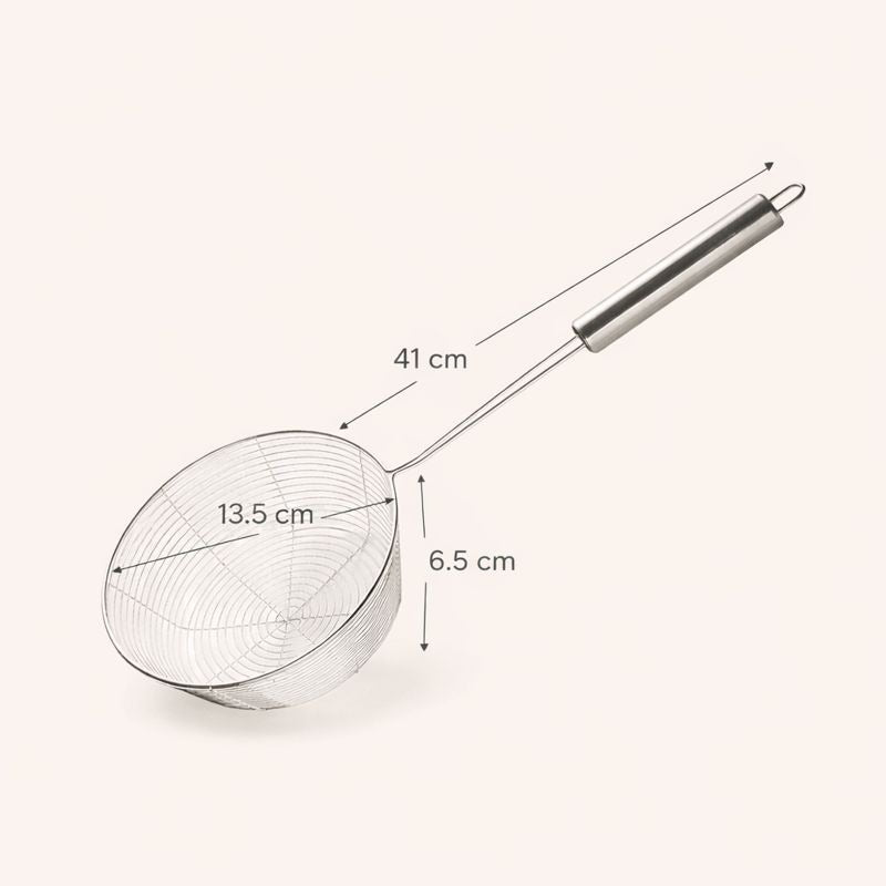Stainless Steel Wire Skimmer Spoon for Frying, Fries & Oil Straining – Kitchen Spider Strainer, Small, 41 cm, 13.5 cm, 6.5 cm