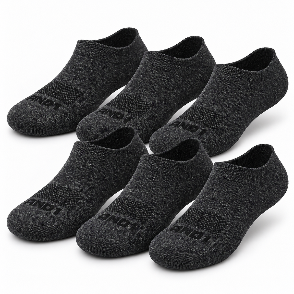 AND1 No Show Socks Set of 6 Pairs Dark Gray