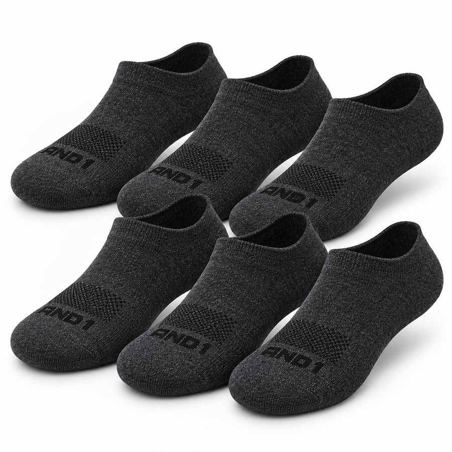 AND1 No Show Socks Set of 6 Pairs Dark Gray