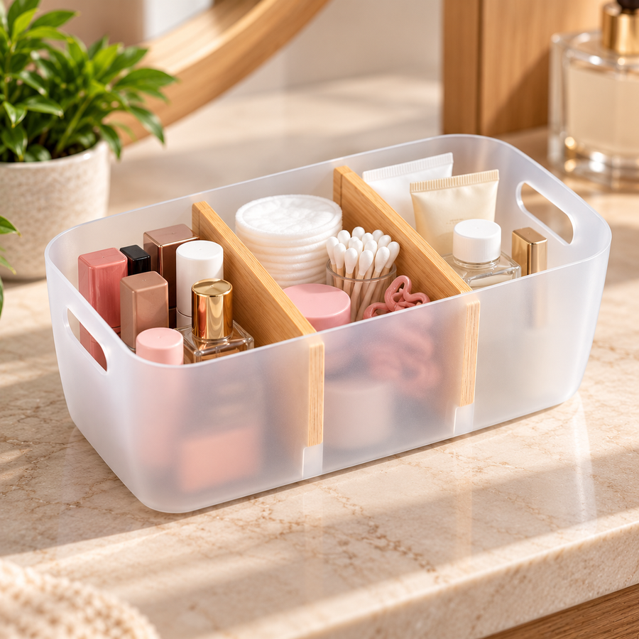 Multi Purpose Storage Basket with Bamboo Dividers