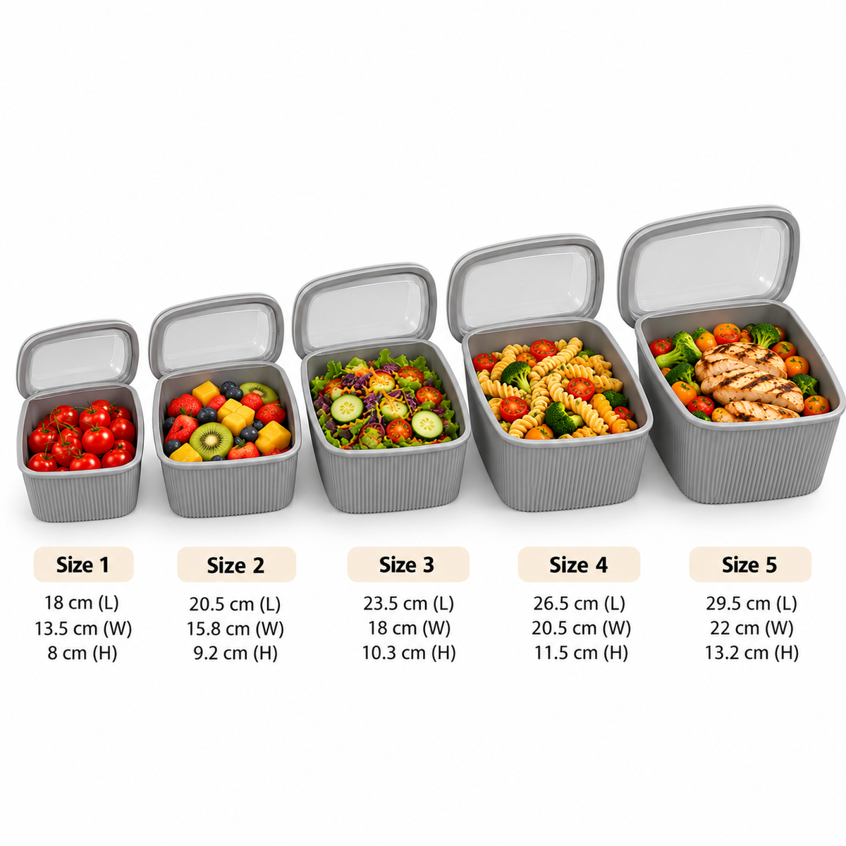 5 Piece Kitchen Food Storage Container Set with Translucent Lids