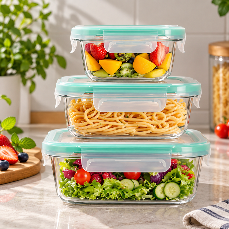 3 Piece Glass Food Container Set