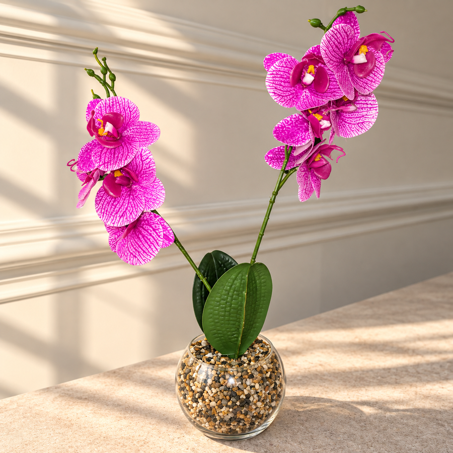Artificial Pink Orchid in Glass Vase