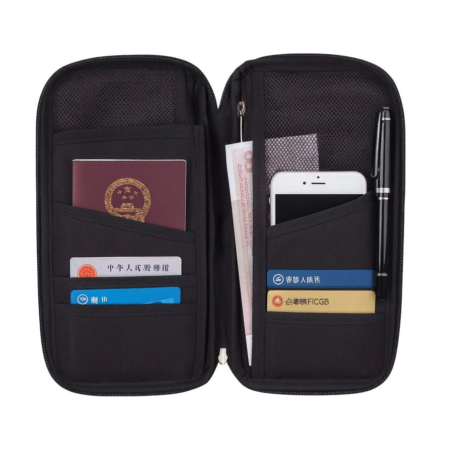 Travelus Travel Document Organizer Passport Holder Wallet Zipper Travel Wallet Card Holder Phone Storage Travel Pouch