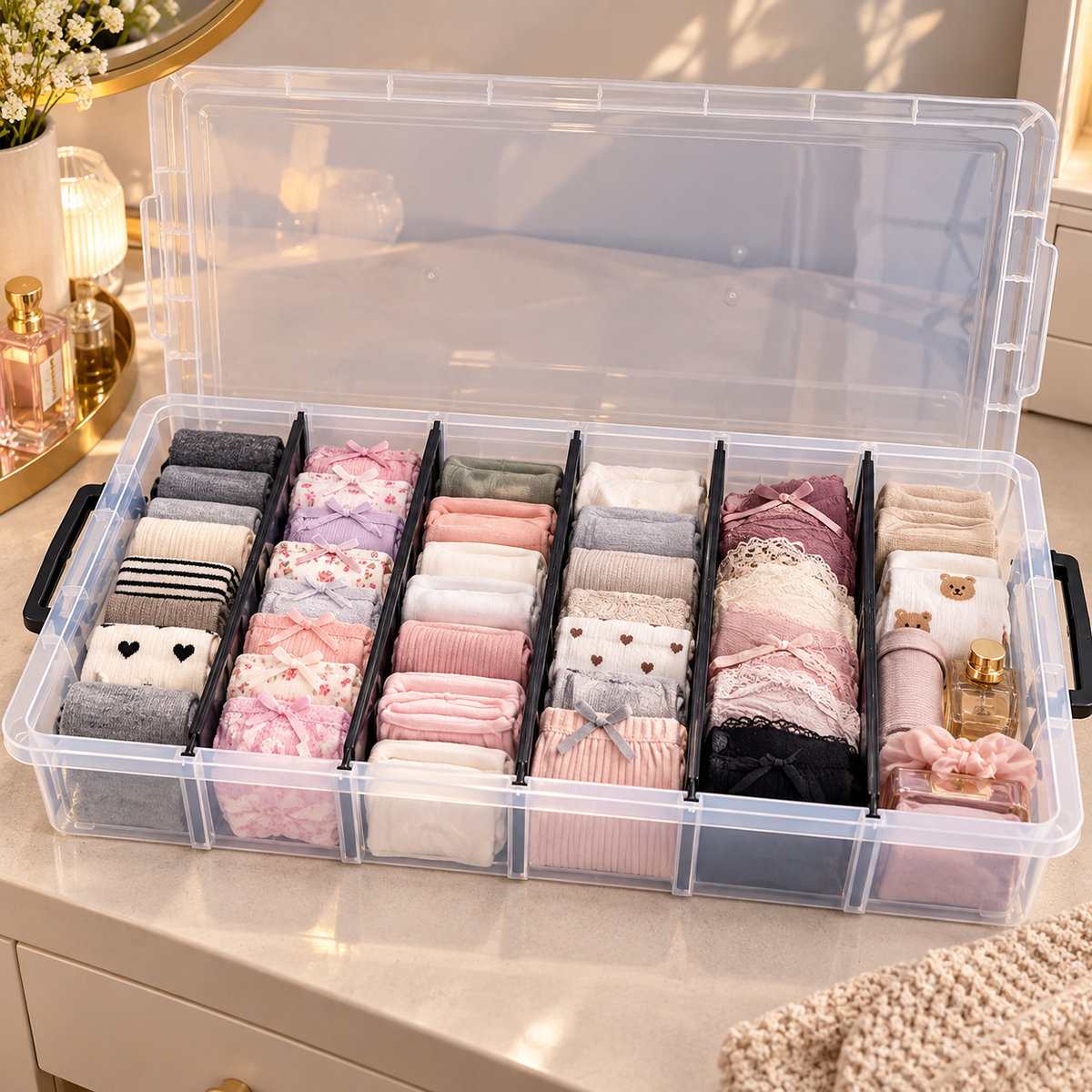 10L 6 Compartment Storage Box with Removable Dividers