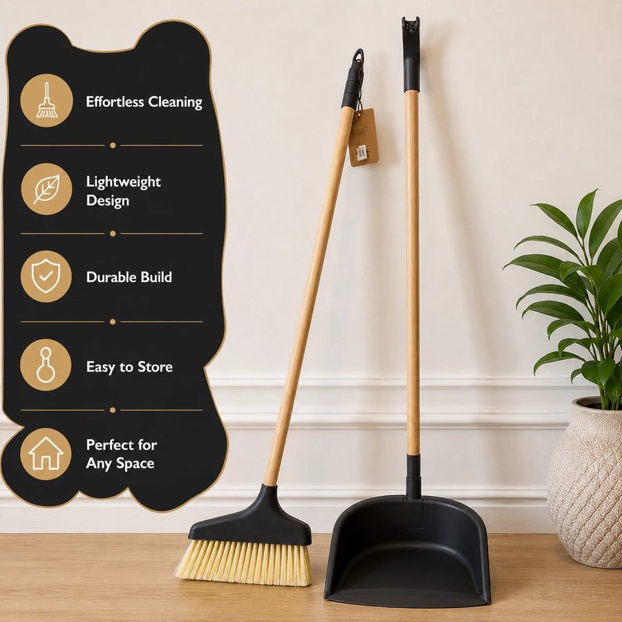 Broom and Dustpan Set Wooden Handle Cleaning Brush Floor Sweeper Household Cleaning Tools