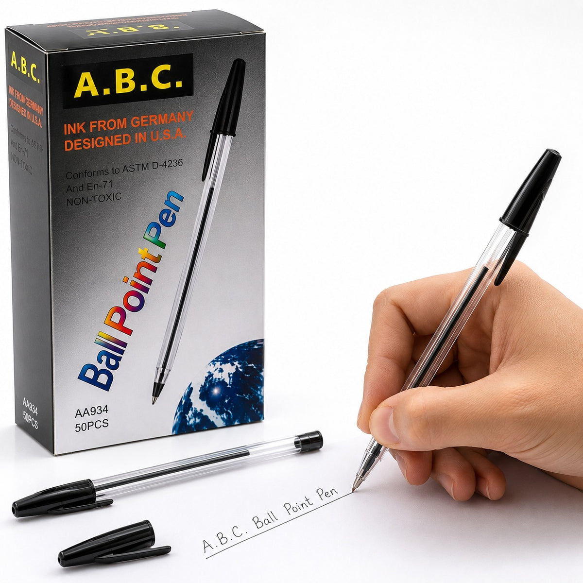 Black Ball Point Pens Box of 50 Smooth Writing Non Toxic Pens for Office School Study and Everyday Writing