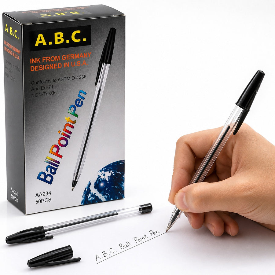 Black Ball Point Pens Box of 50 Smooth Writing Non Toxic Pens for Office School Study and Everyday Writing
