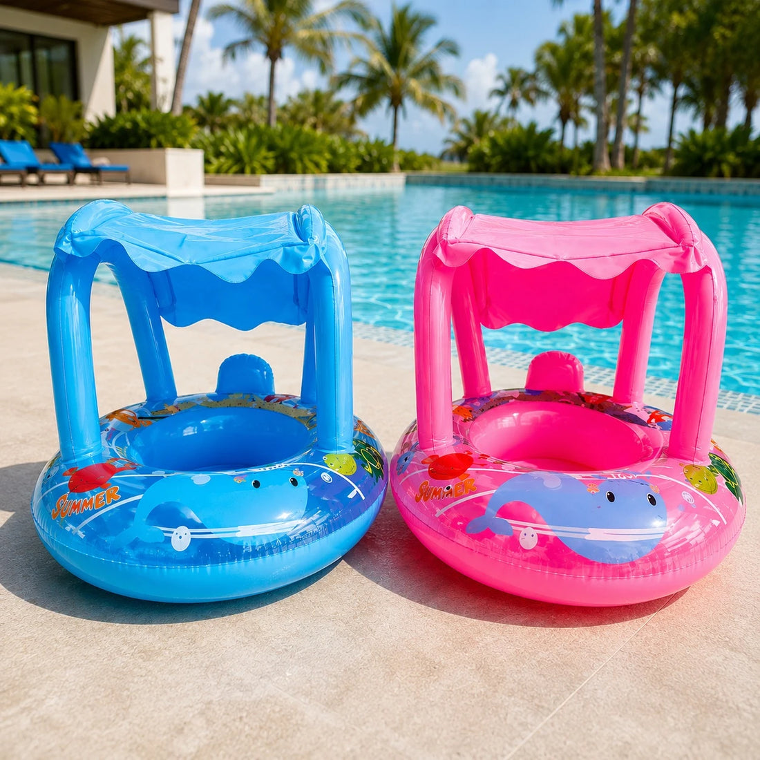 Baby Swim Float With Canopy Inflatable Baby Pool Float Sun Shade Baby Swim Ring