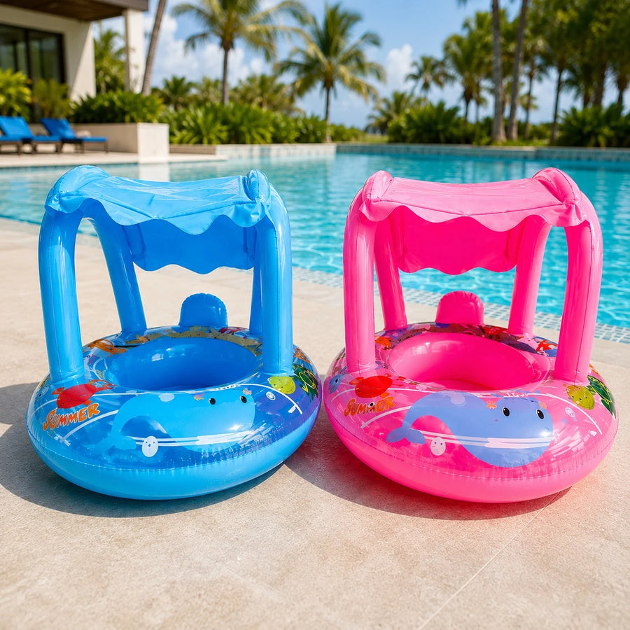 Baby Swim Float With Canopy Inflatable Baby Pool Float Sun Shade Baby Swim Ring