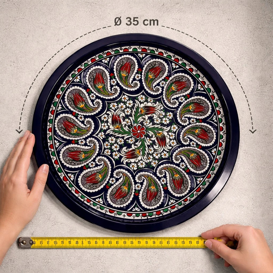 Turkish Metal Tray Serving Tray Round Tray Mandala Coffee Serving Tray Tea Tray Ottoman Floral Tray Decorative Tray Kitchen Serving Tray 35 cm