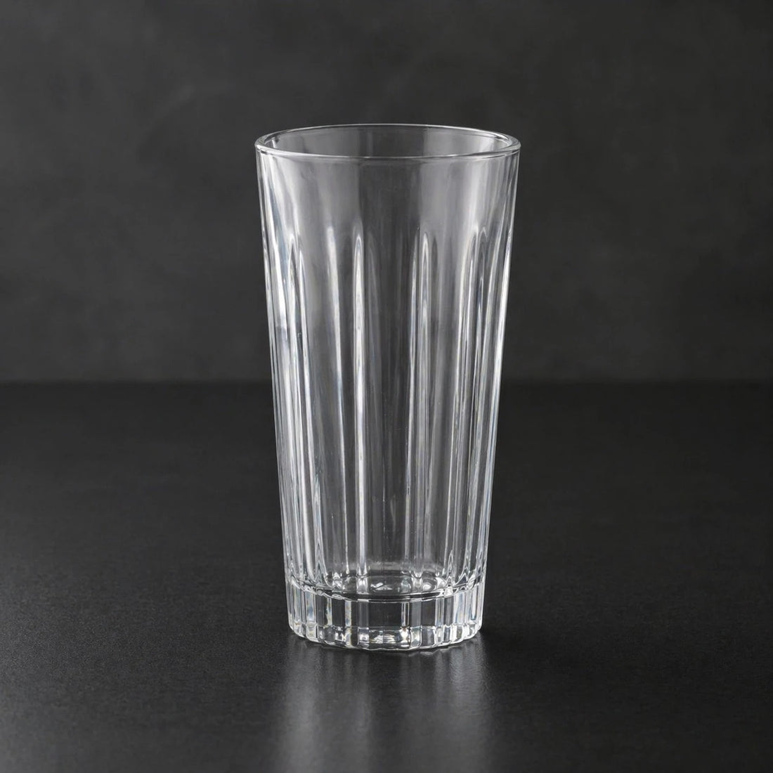 Long Clear Glass Tumblers 315 ml Pack of 6 Drinking Glass Set Ribbed Design Everyday Kitchen Glassware 13.5 cm