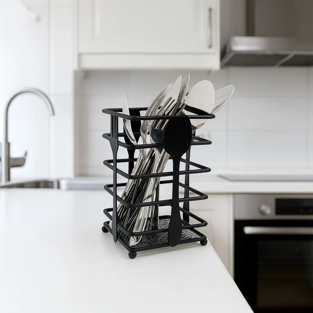 Black Metal Cutlery Holder, 16 × 10 cm - Image 1