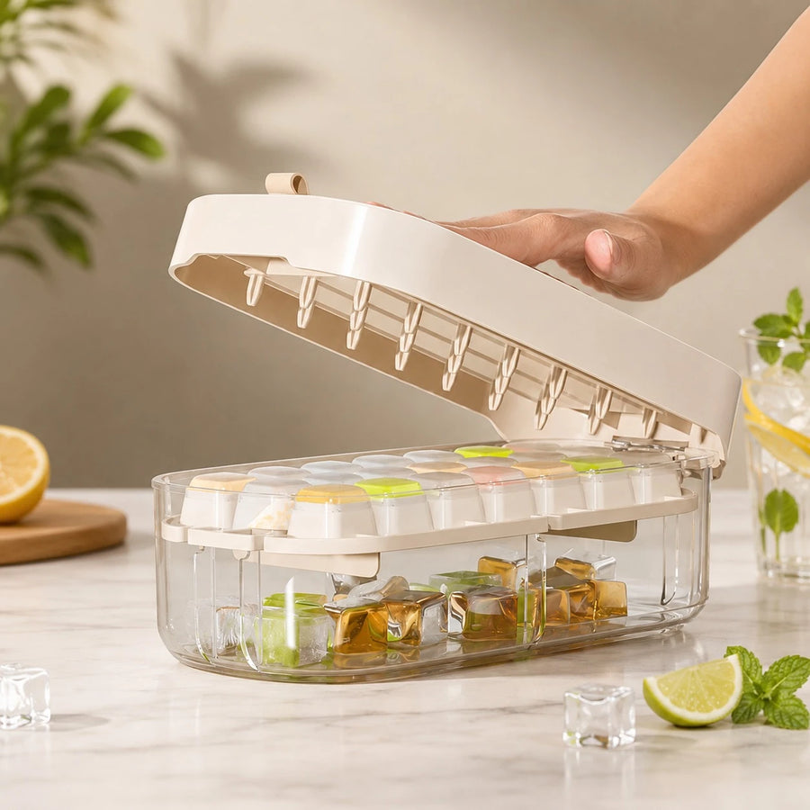 Portable Ice Cube Tray Ice Storage Box With Lid Ice Scoop Food Grade Freezer Ice Maker Container