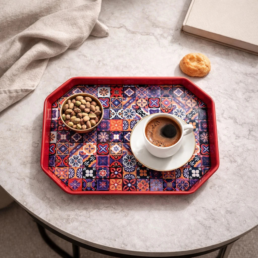 Turkish Serving Tray Metal Tray Mandala Ottoman Mosaic Design Coffee Tea Snack Serving Tray Rectangular Decorative Tray Assorted
