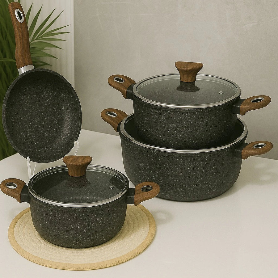 BAROLY Granite Coated Non Stick Cookware Set 7 Pieces Cooking Pots Pans Kitchen Cookware Collection