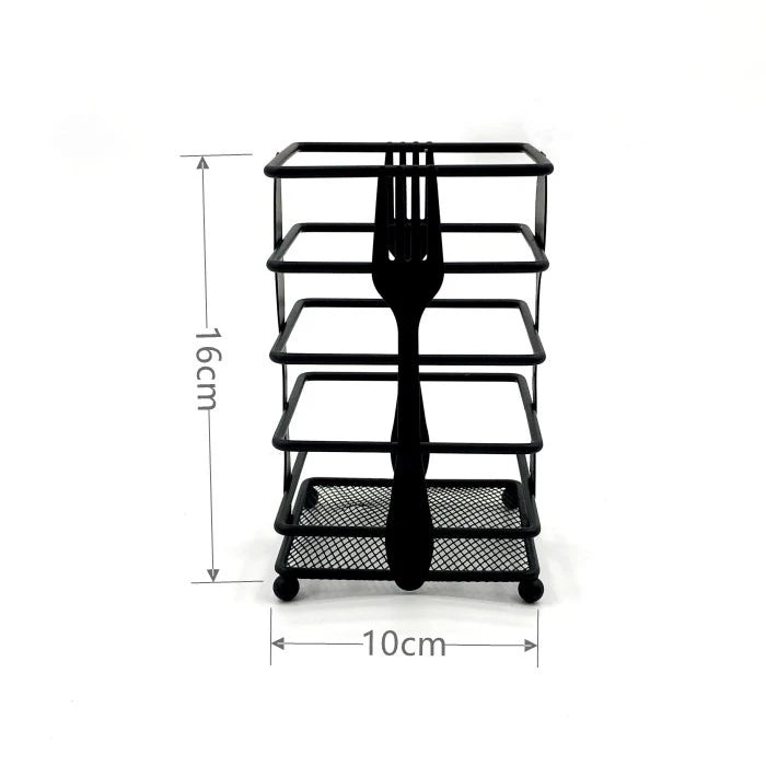 Black Metal Cutlery Holder, 16 × 10 cm
