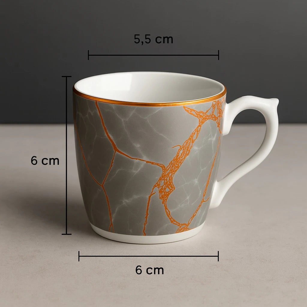 Set of 6 Gray Marble Coffee Espresso Cups
