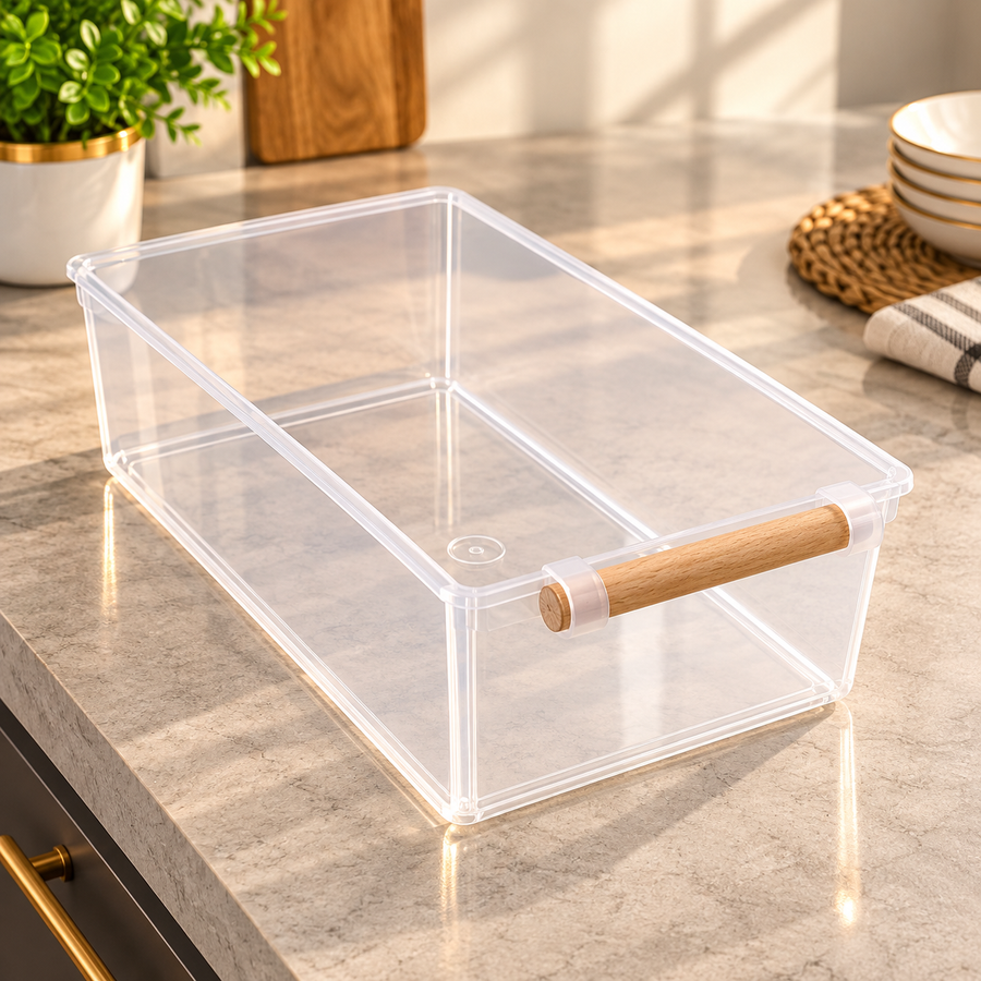 Clear Multipurpose Storage Organizer with Wooden Handle