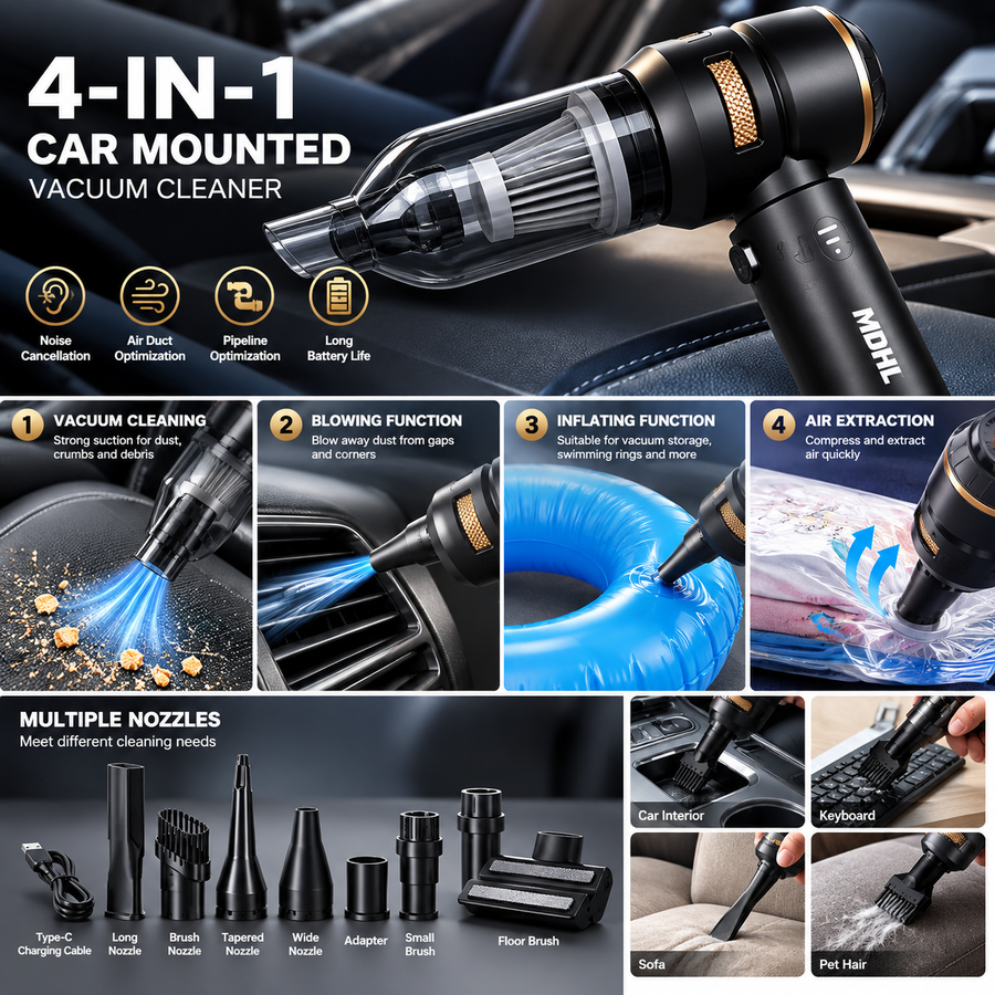 4 in 1 Cordless Handheld Vacuum Cleaner with Blower and Inflator