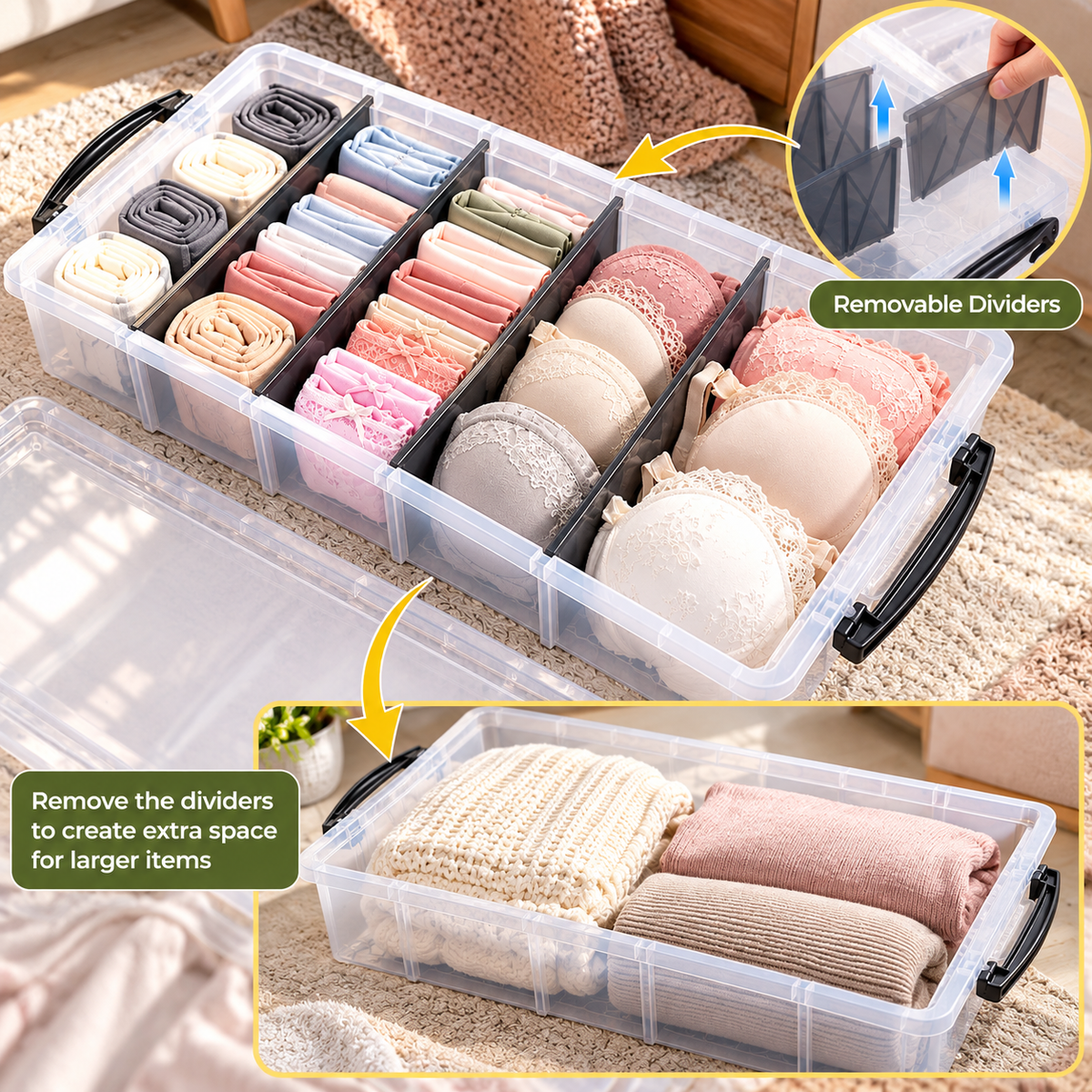 10L 6 Compartment Storage Box with Removable Dividers