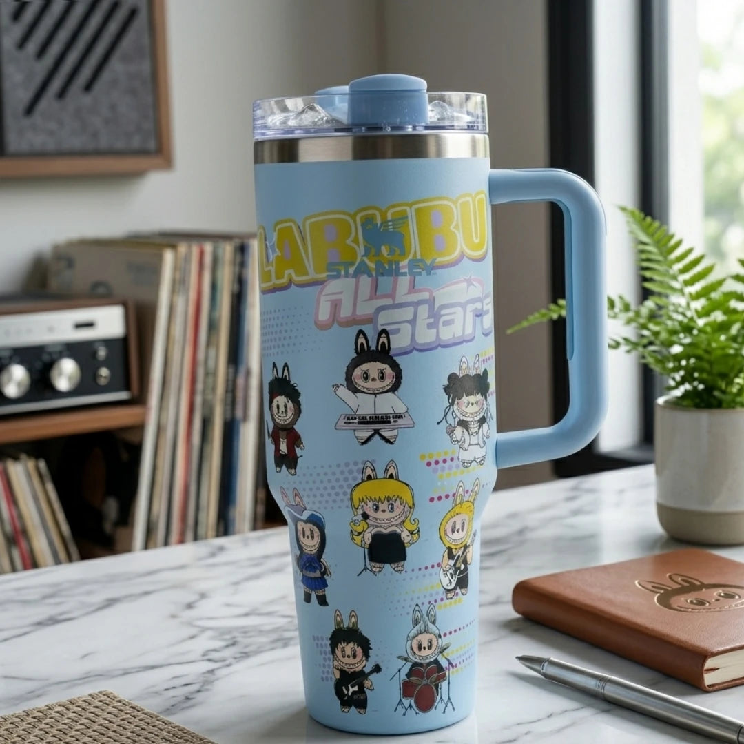 Stitch Labubu Inspired Stanley Stainless Steel Insulated Tumbler Cup With Handle Straw 40 Oz