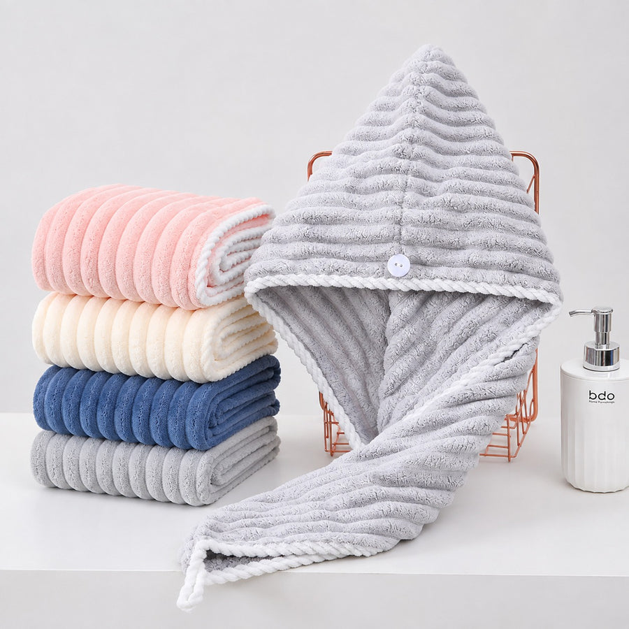 Thin Stripes Cotton Dry Hair Travel Cap Soft Absorbent Hair Wrap Shower Bath Hair Towel hair styler