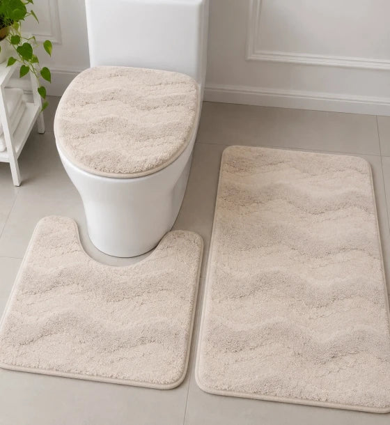 3 Piece Bathroom Rug Set with Toilet Lid Cover Soft Textured Bath Mat Toilet Carpet Bathroom Floor Mat Set