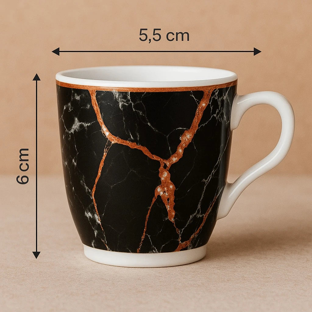 Set of 6 Black Marble Coffee Espresso Cups
