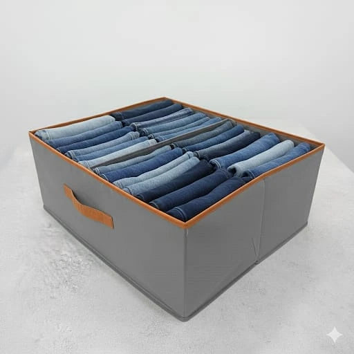 Foldable Clothes Organizer Box with 2 Sections – Gray Non-Woven Wardrobe & Underbed Storage 50 × 40 × 20 cm