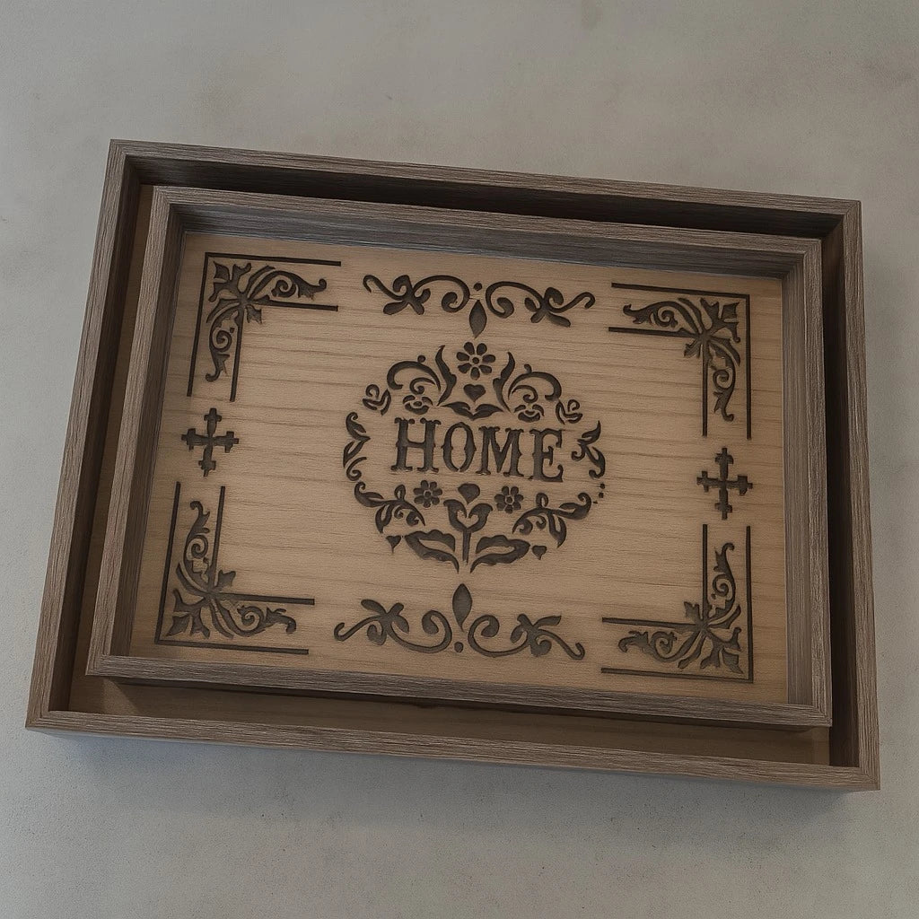 Set of 2 Wooden Trays